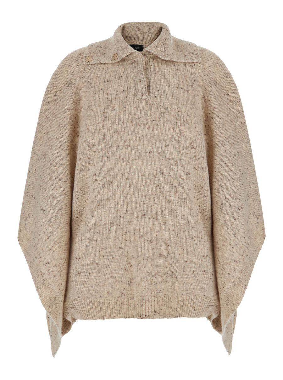 Hooded Cloak Beige Wool Blend Coat