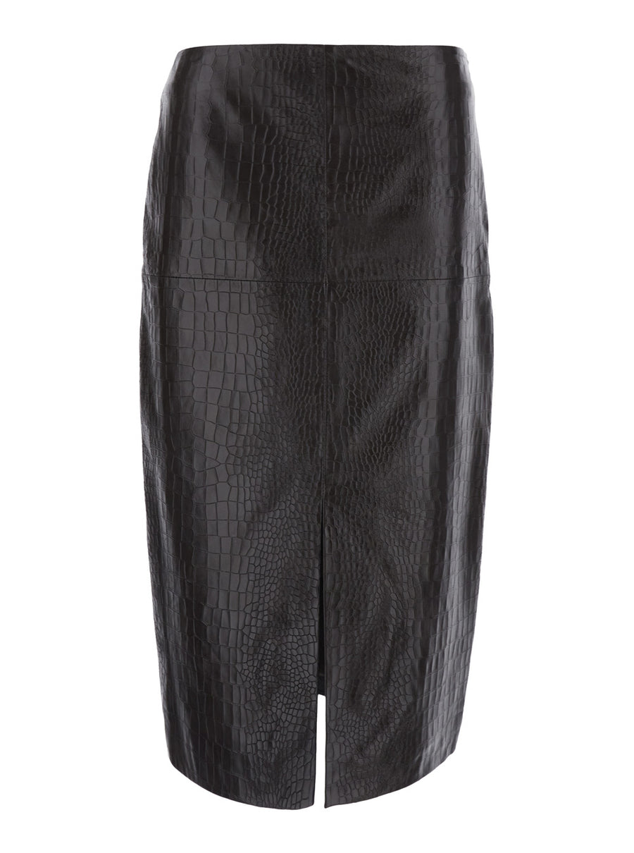 Skirt Longuette Cocco Print Brown Leather