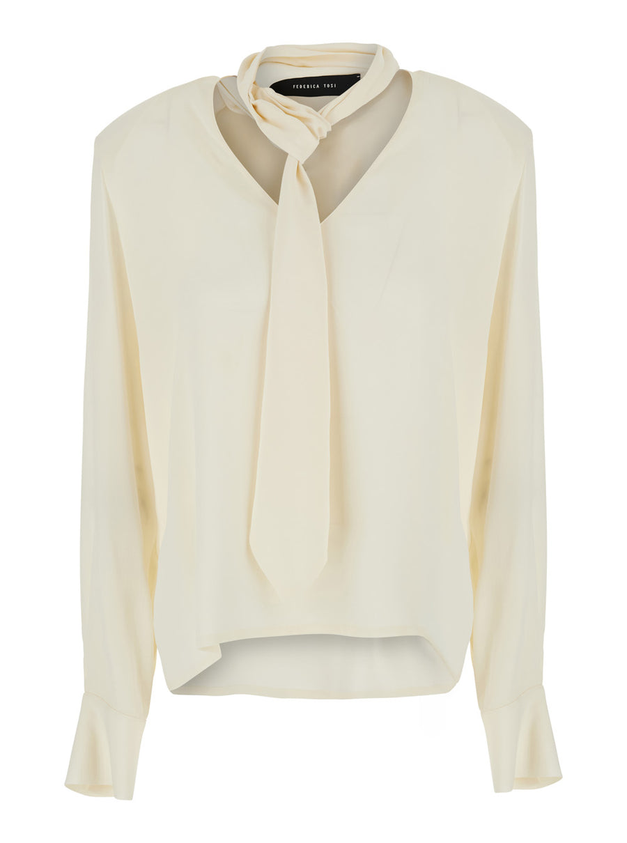 Shirt V-Neck White Wool Blouses