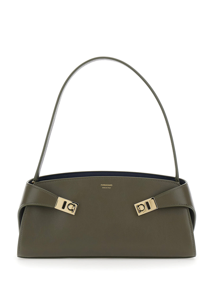 Shoulder Bag Hug East West Green Leather Calf