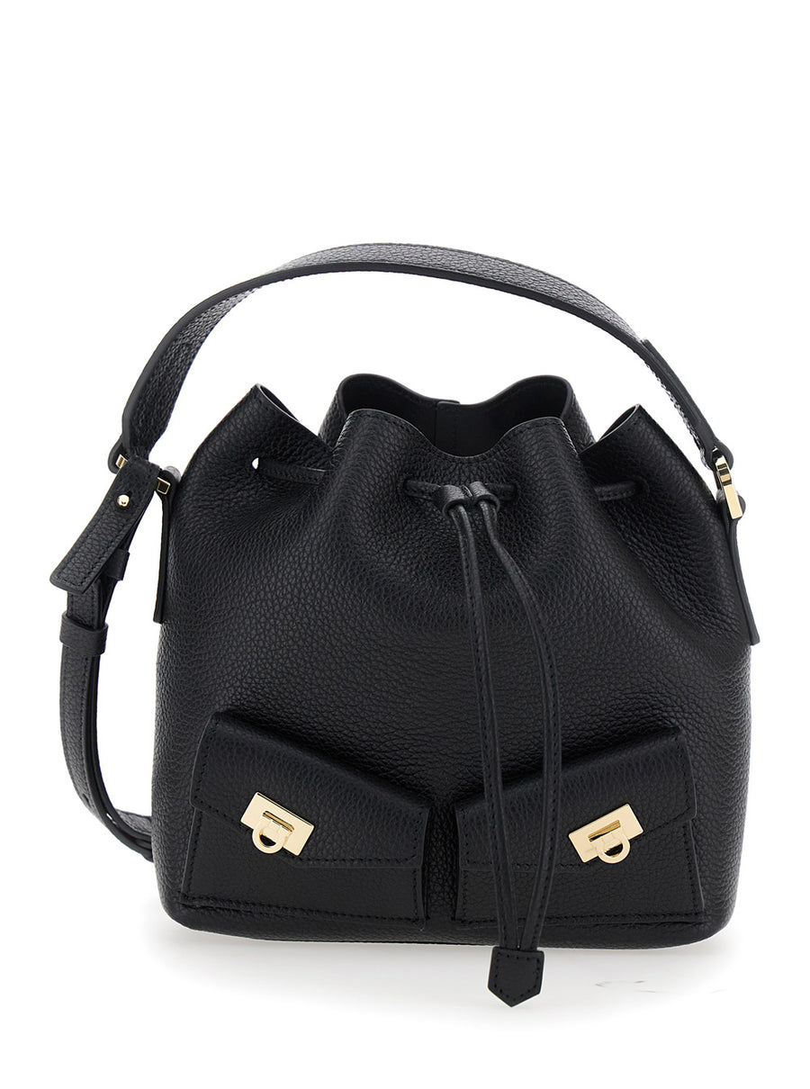 Crossbody Bag Grained Leather, Black Calf Leather Shoulder
