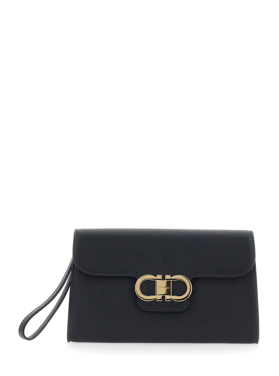 Clutch Bag Black Grained Leather Calf