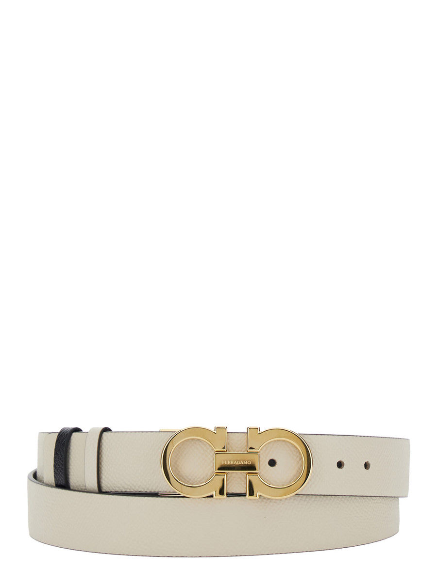 Belt White Leather With Gancini Buckle Calf