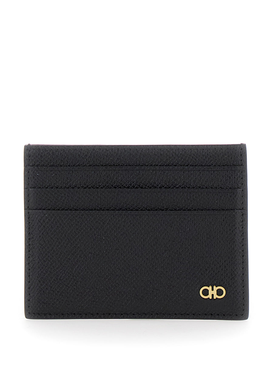 Card Holder Micro Gancini Black Leather Calf Accessory