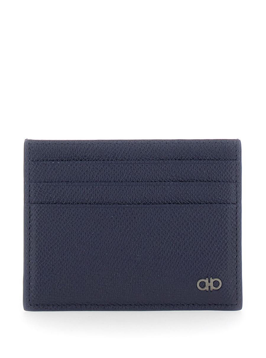 Card Holder Grained Leather Blue Calf Accessory