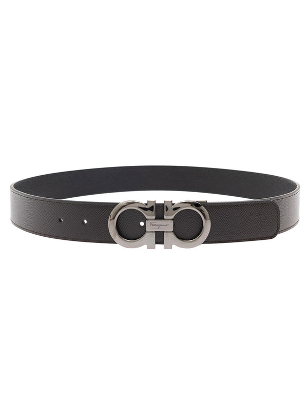 Belt With Gancini Buckle, Reversible Brown Leather Calf