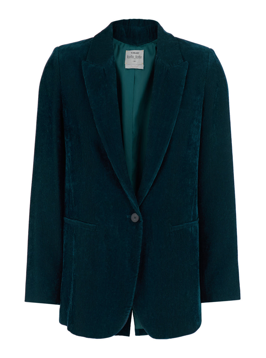 Jacket Single-Breasted Corduroy Blue Viscose Blazers