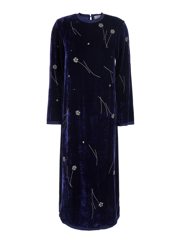 Long Velvet Dress Blue Viscose