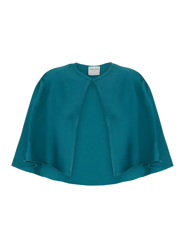 Blue Cape With Silk Details Acetate Coat