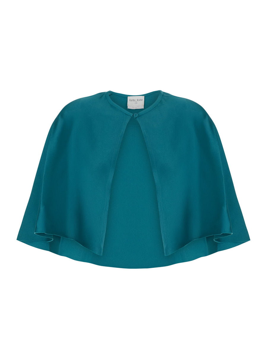 Blue Cape With Silk Details Acetate Coat