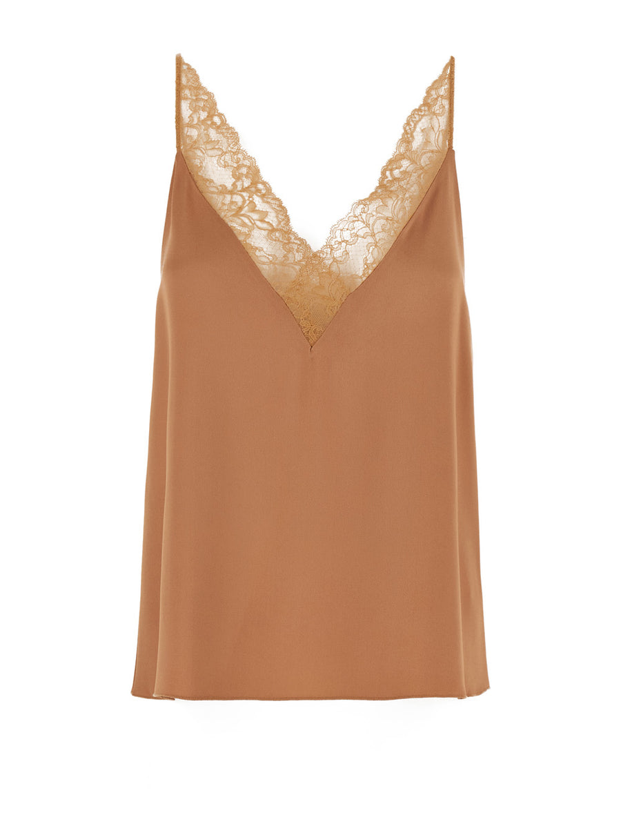 Sleeveless V-Neck Top Pink Acetate Tops