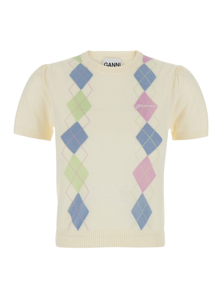 Short-Sleeve Cotton Sweater White Tops