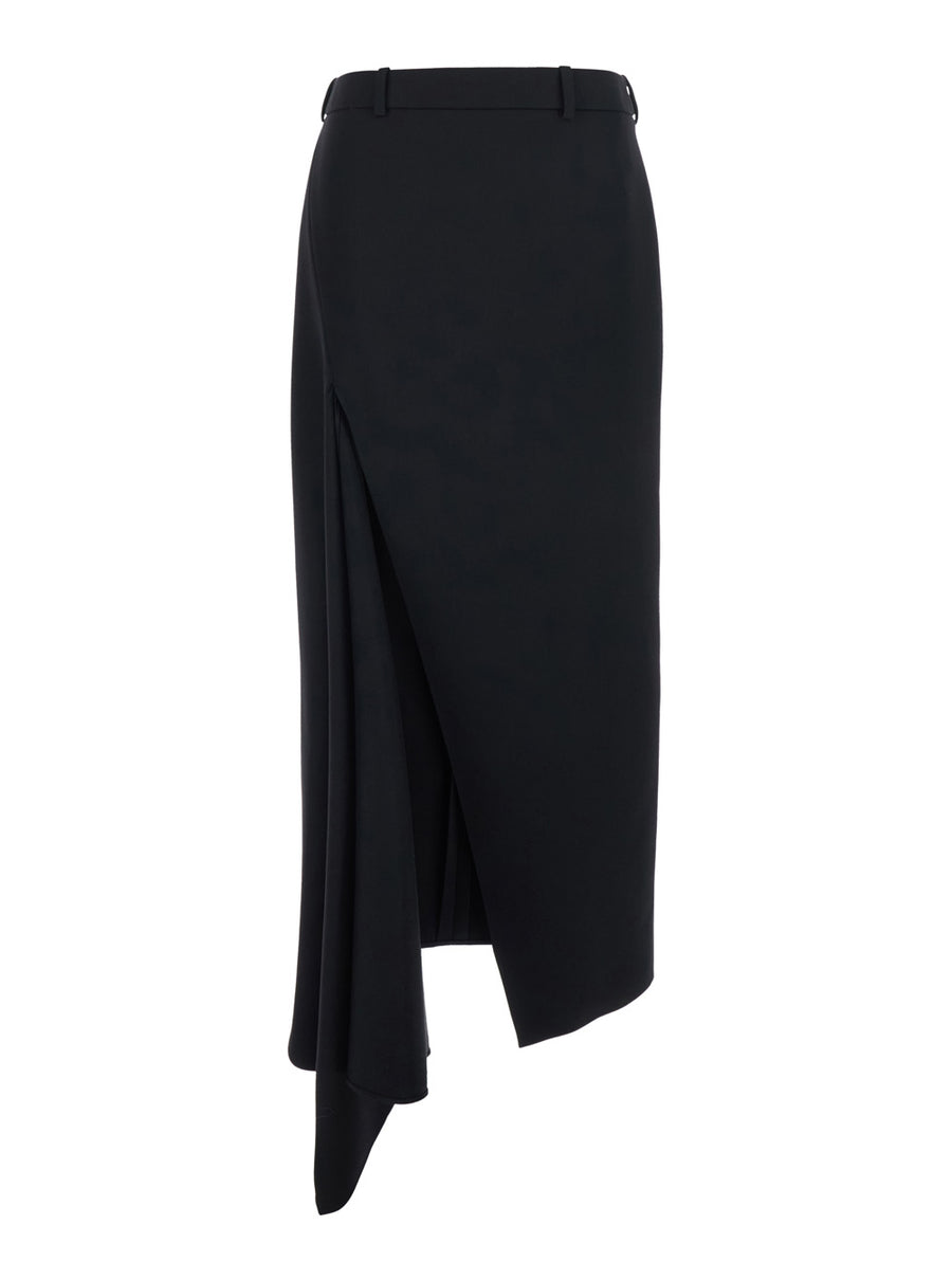 Black Wool Skirt With Slashed Details