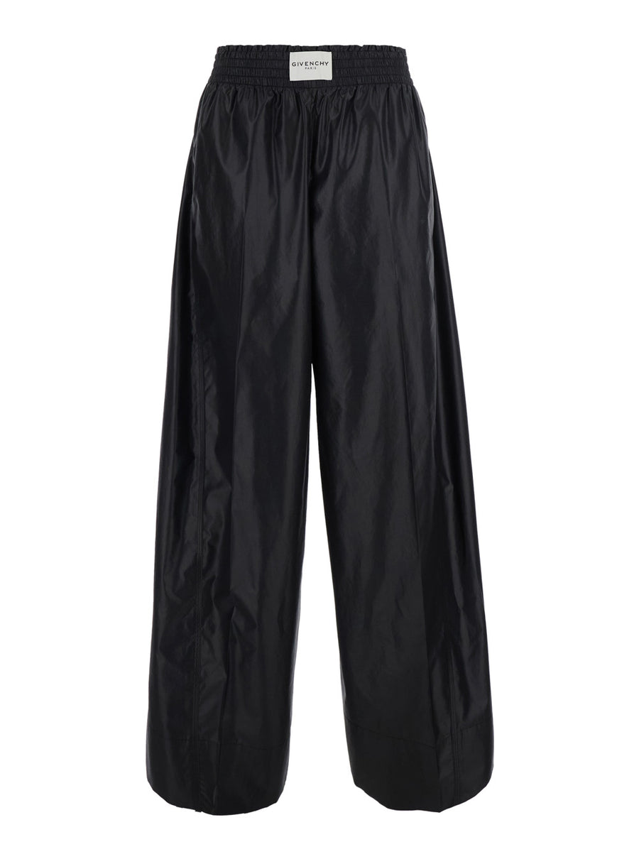 Straight-Leg Trousers Black Tech Fabric Polyester