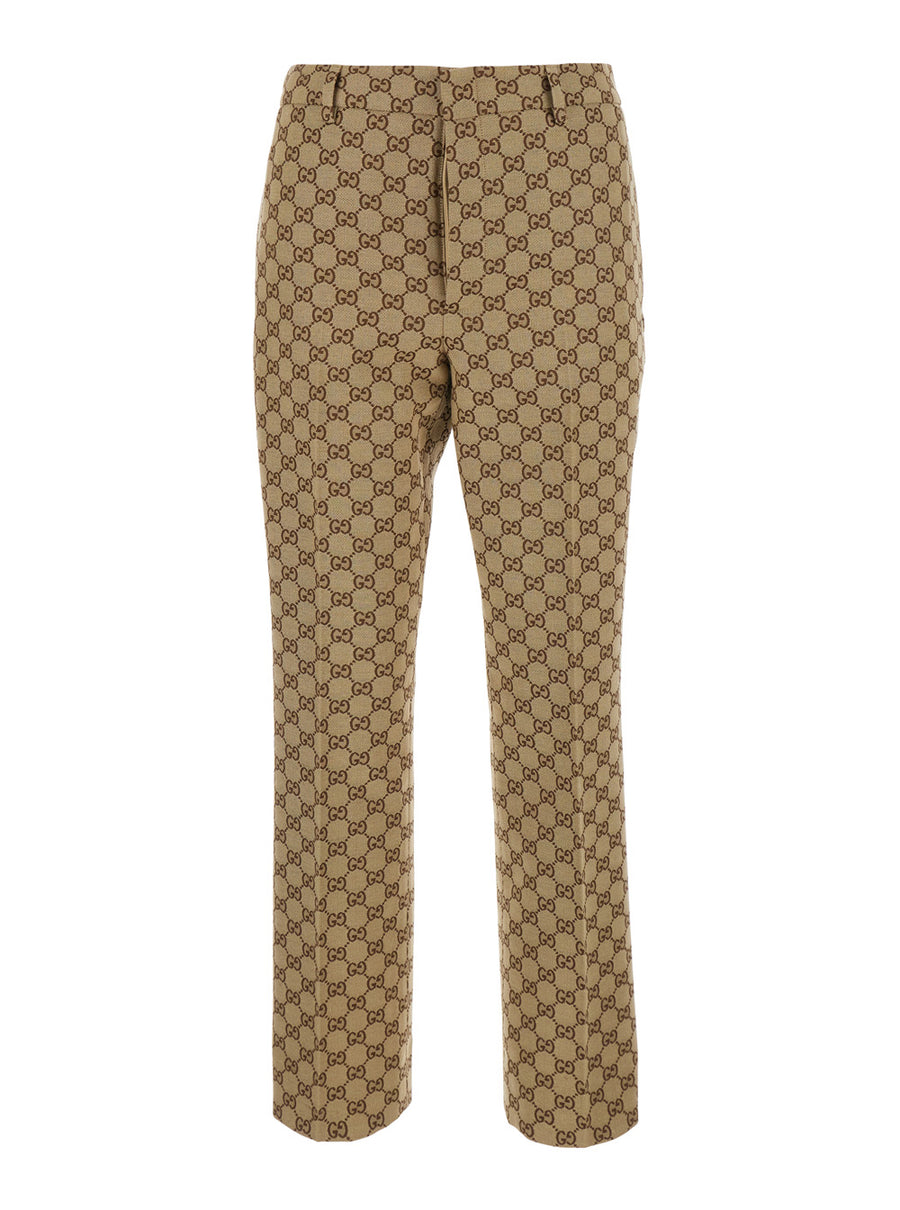 Trousers With Gg Motif, Beige
