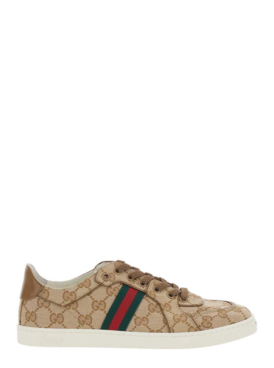 Sneakers Stretch Beige Fabric And Leather Trainers