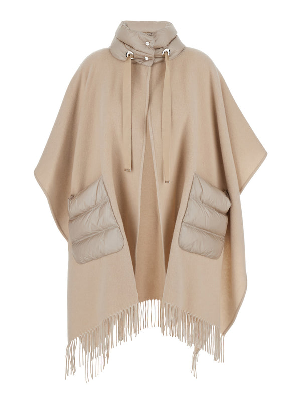 Poncho High-Collar Wool-Nylon Beige Main Fabric: Wool Coat