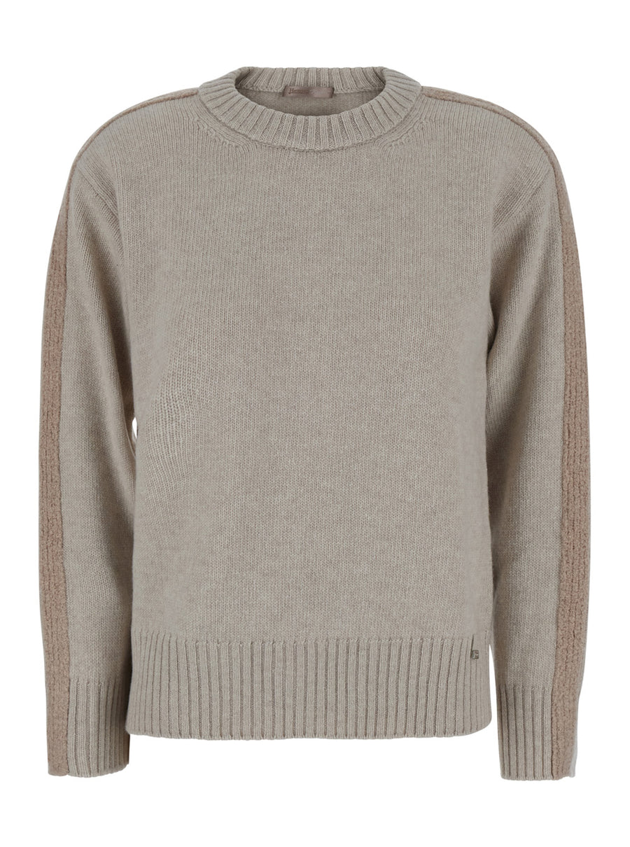 Crewneck Wool Jumper Beige Tops