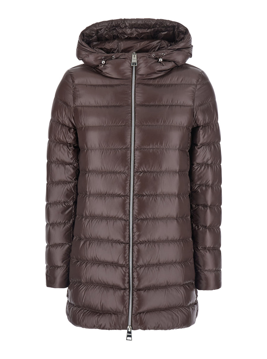 Down Jacket Tech Fabric Brown Puffer