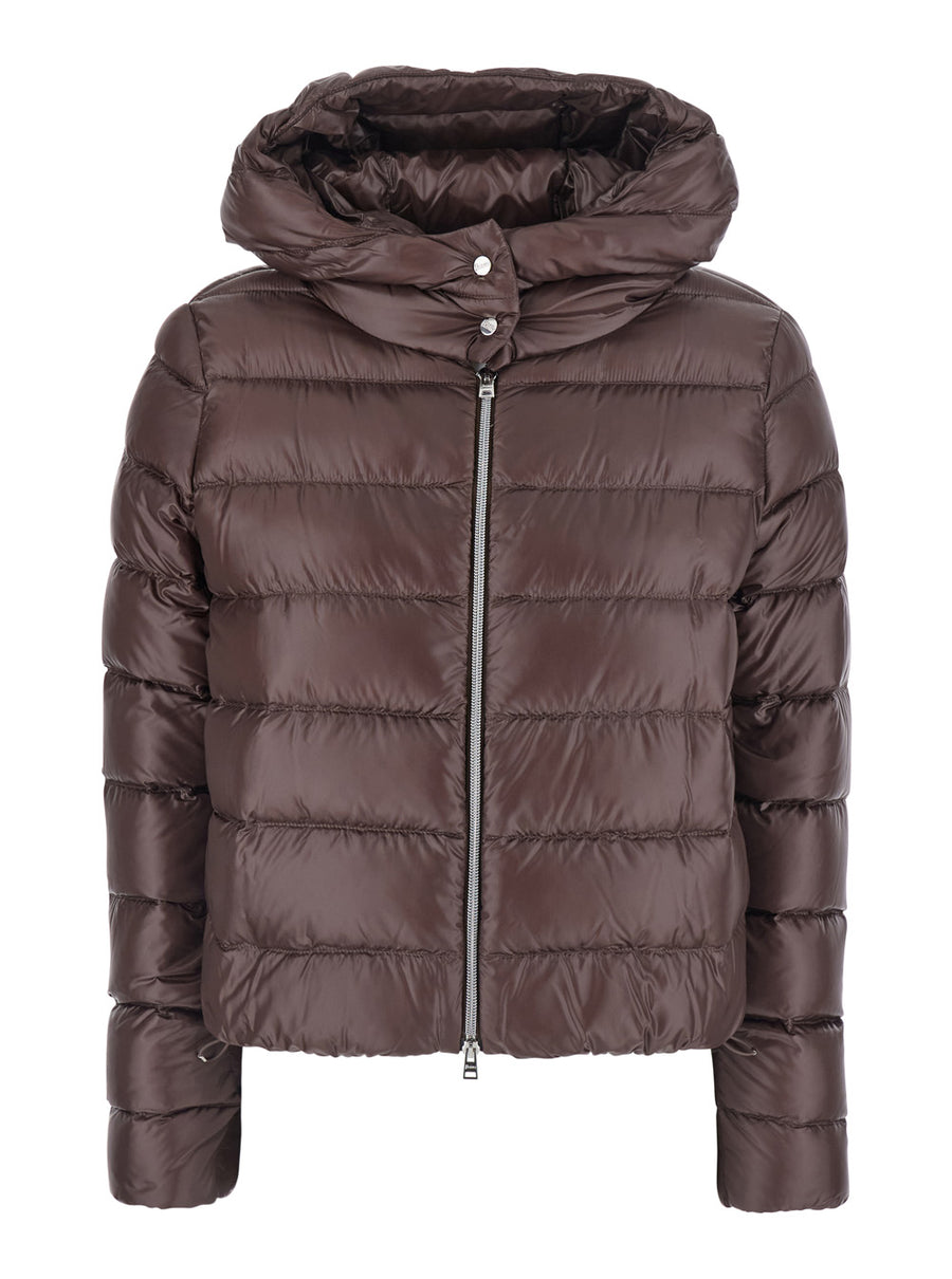 Down Jacket Short Brown Puffer