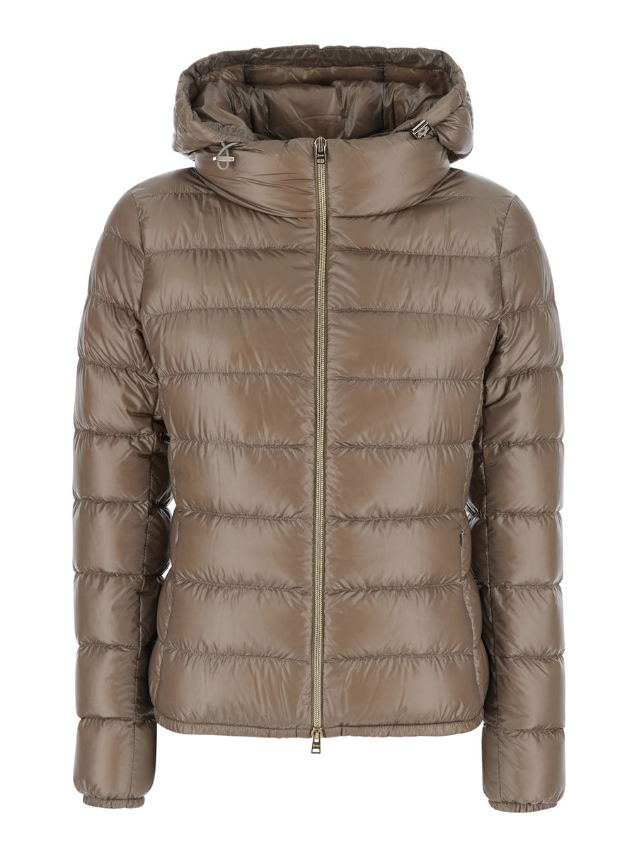 Hooded Short Puffer Jacket Giada Beige Polyamide