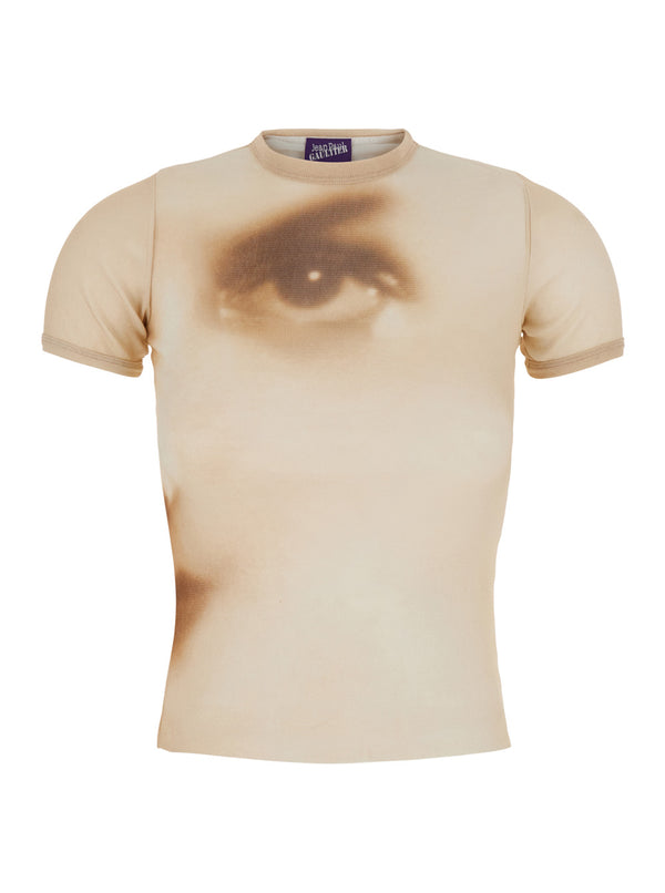 T-Shirt With Face Print Beige Tech Fabric Polyamide/elastane