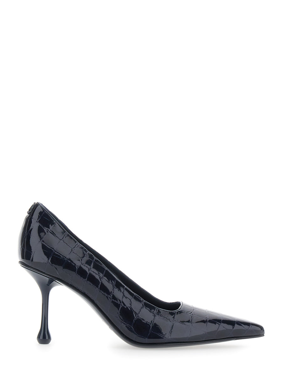 Pumps Ixia 80 Shiny Croc Embossed Blue Calfskin