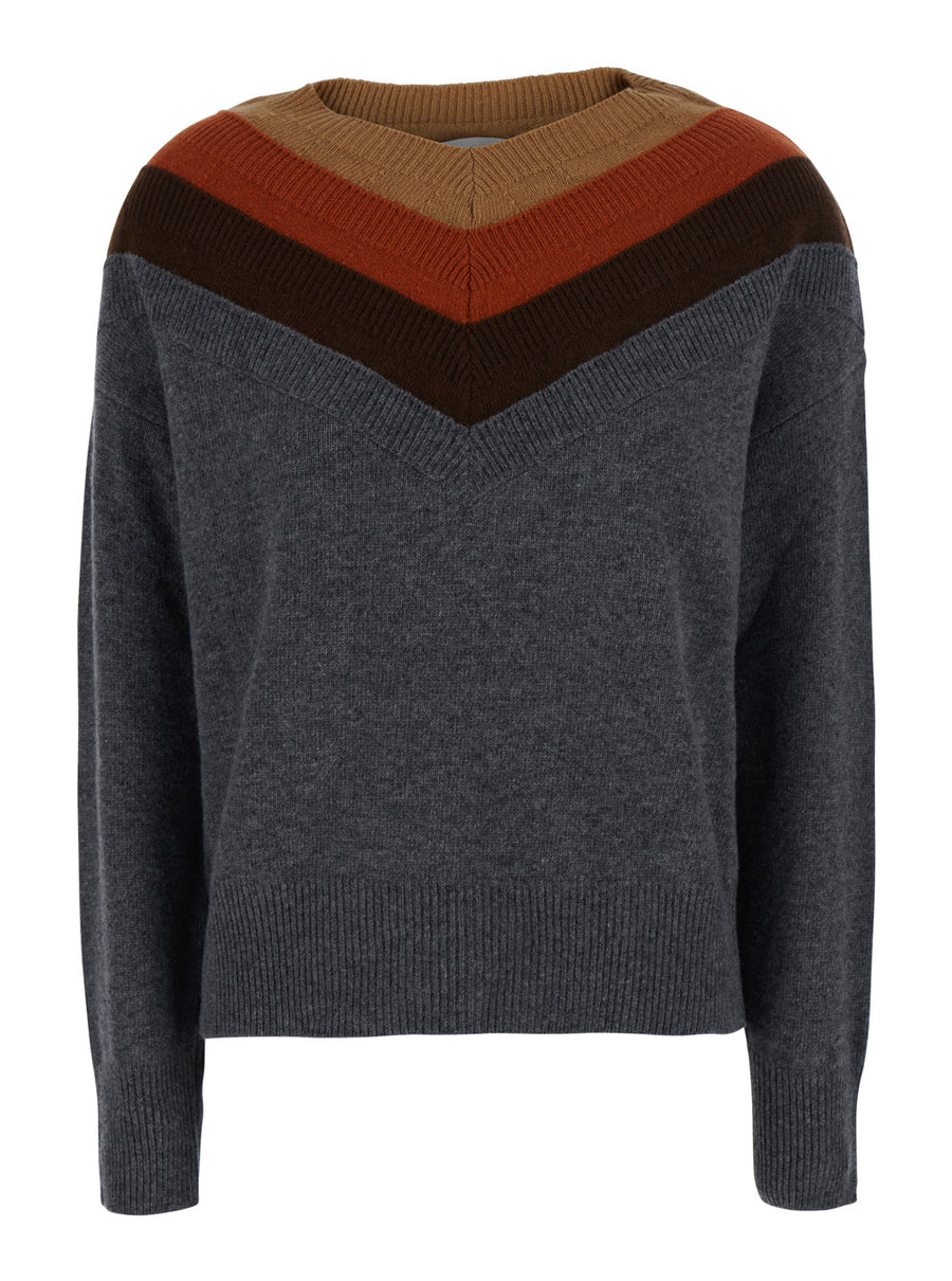 Sweater Triple-Neck Grey Wool Tops