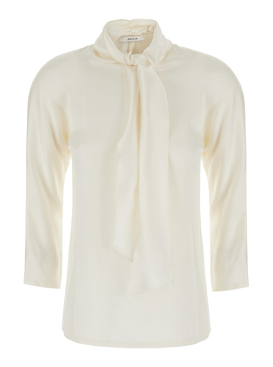Silk Top With Bow Detail, White Blouses