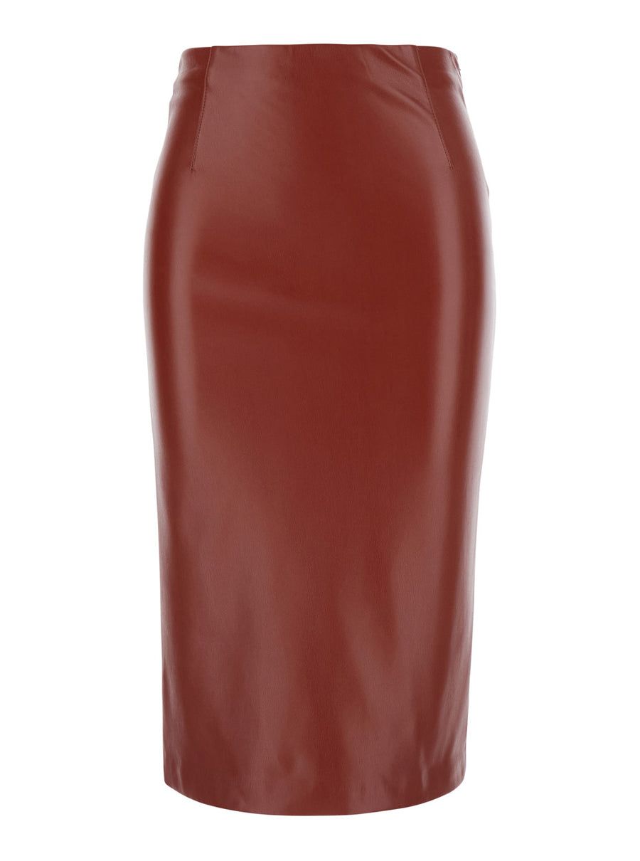 Midi Skirt Red Eco Leather