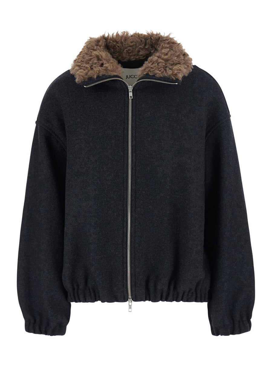 Bomber Jacket Grey Wool Blend Coat