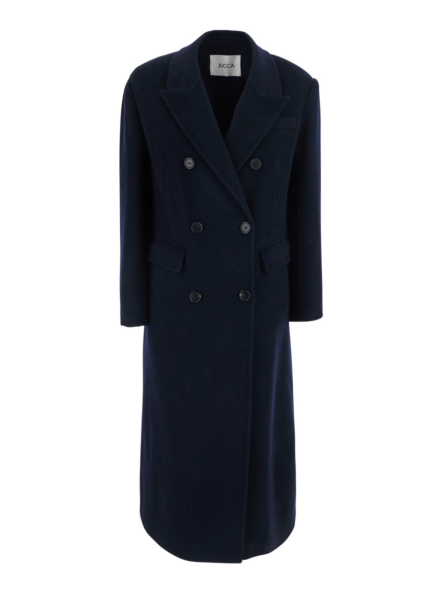Double-Breasted Coat Blue Wool Cashmere