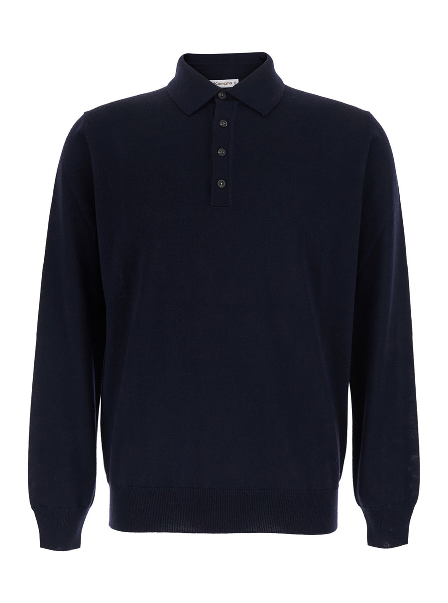 Polo 4 Buttons F.14gg Merino Blue Extrafine
