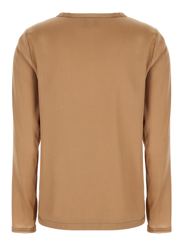 Long-Sleeve Silk Blouse, Beige Blouses