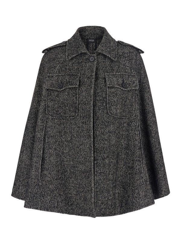 Short Wool Cape Black Coat