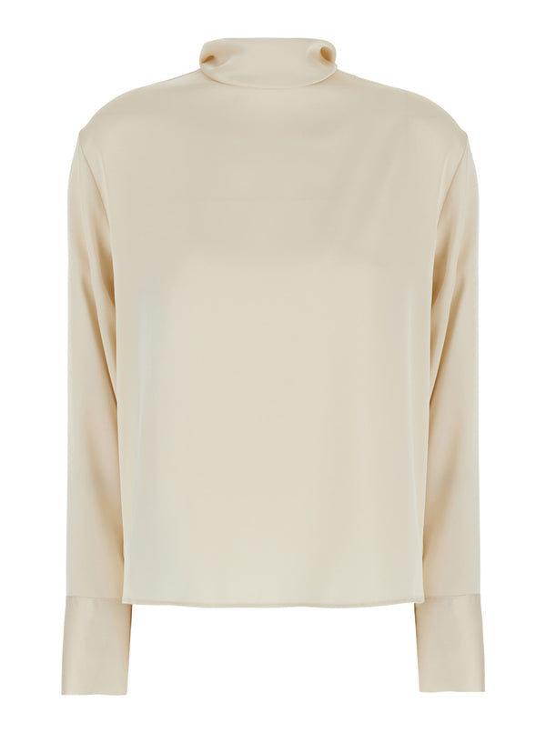 Blouse High-Neck Satin Beige Blouses