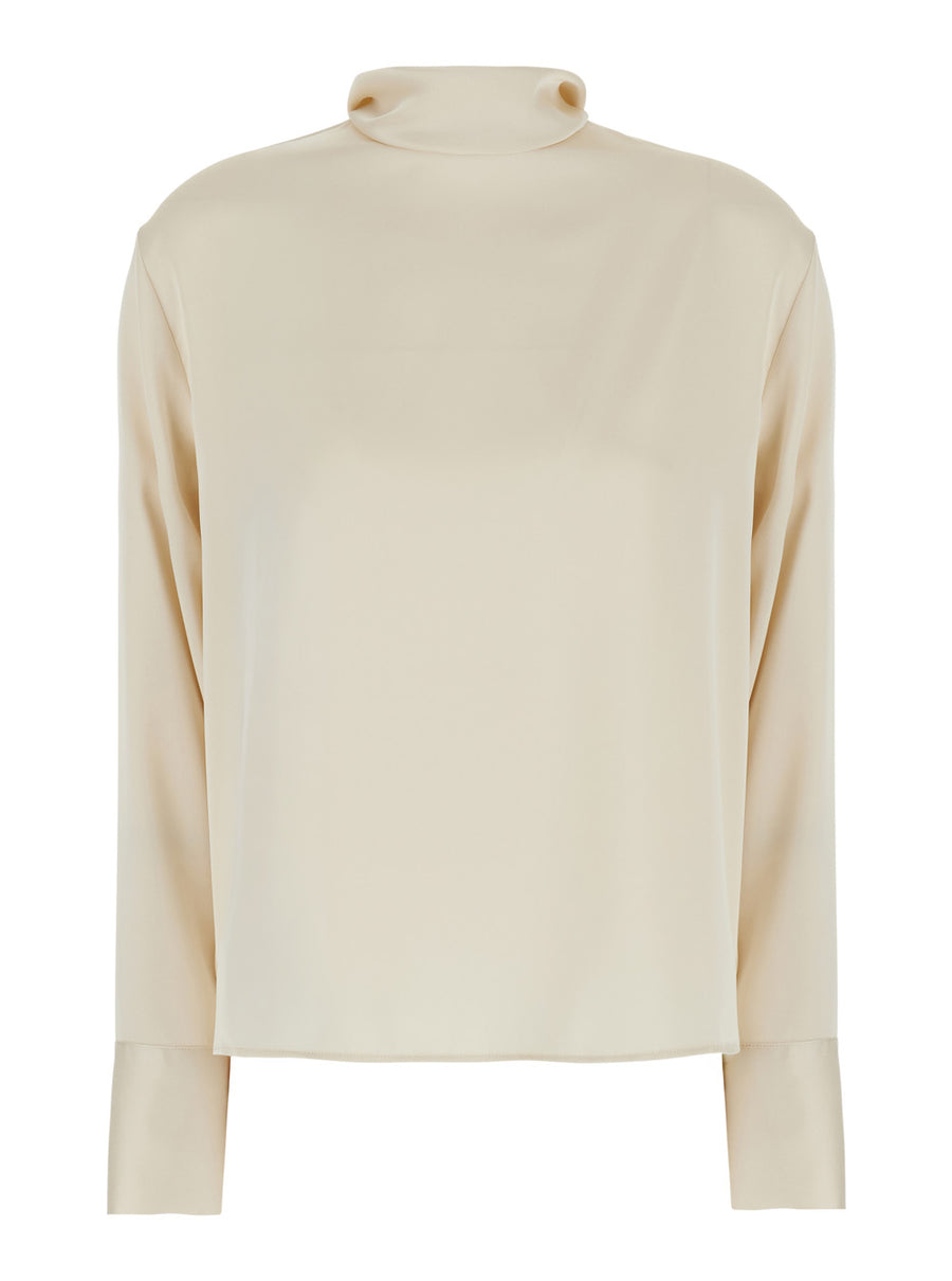 Blouse High-Neck Satin Beige Blouses