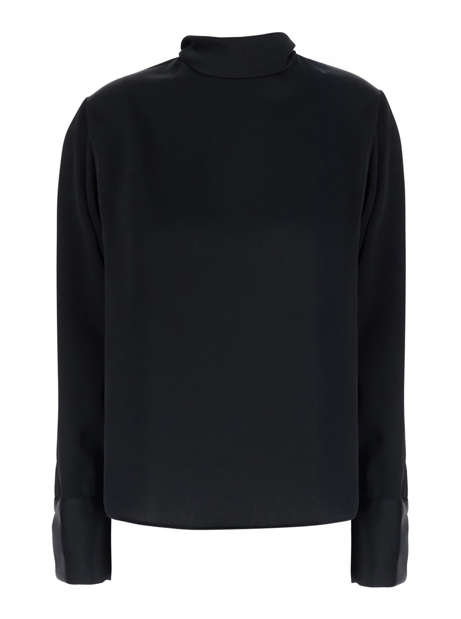 Blouse High-Neck Satin Black Blouses