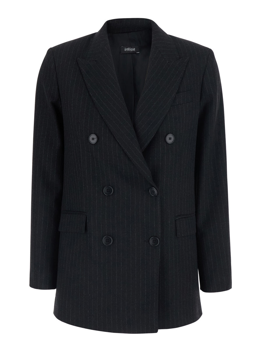 Pinstripe Double-Breasted Blazer Black Blazers