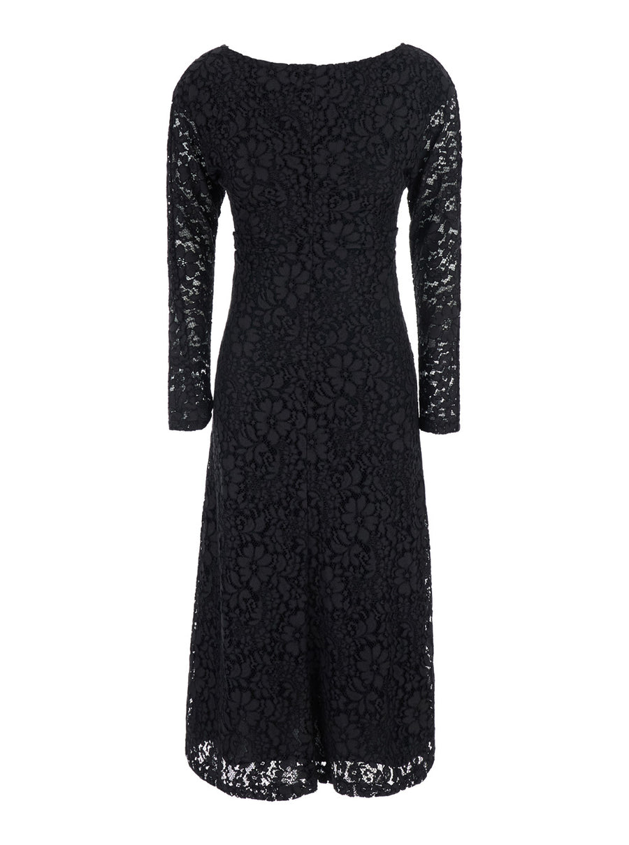 Long Dress With Lace Sleeves - Black