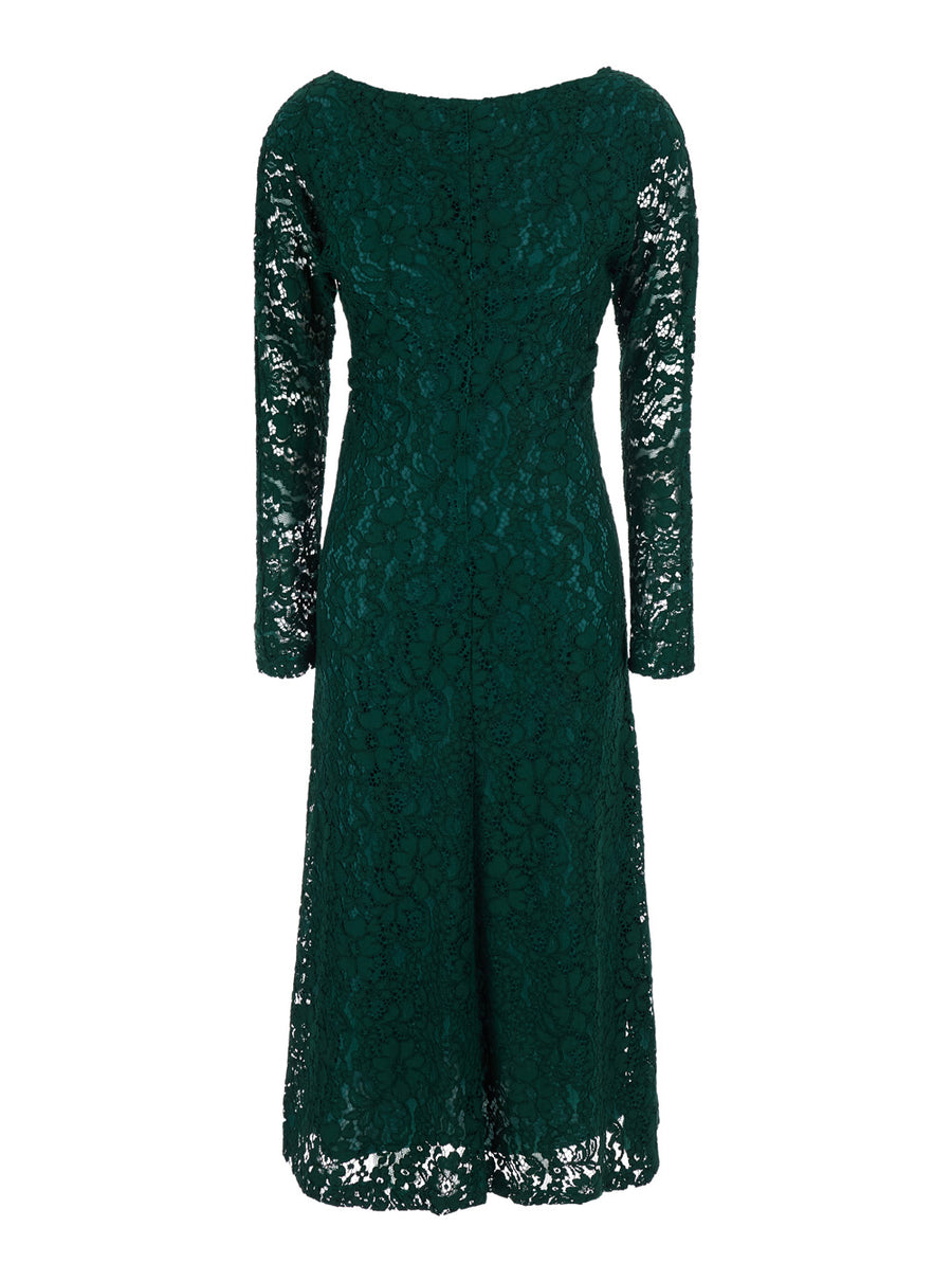 Long Dress With Lace Sleeves Green