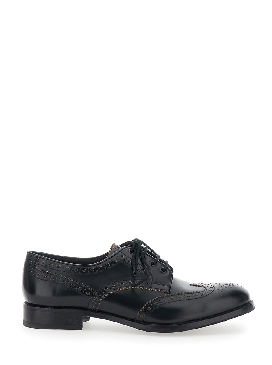 Leather Shoes Coda Di Rondine Black Lace-up