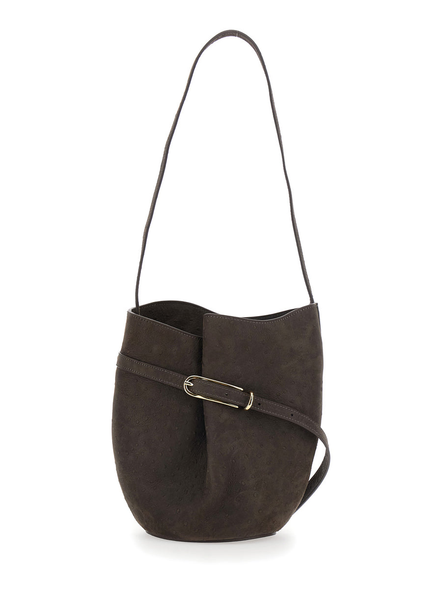 Crossbody Bag Brown Suede Calf Leather Shoulder