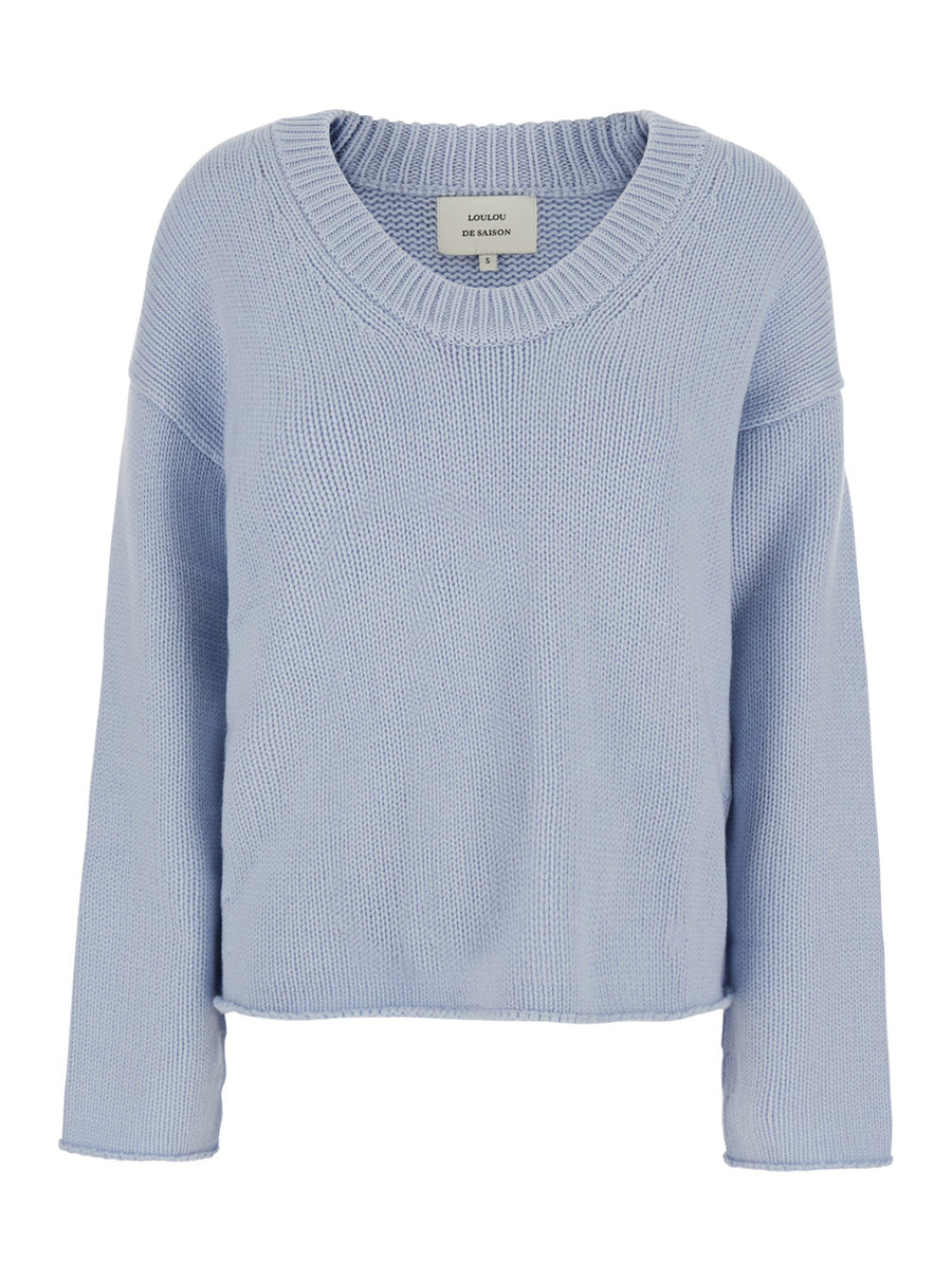 Cashmere Wide Neck Sweater Light Blue Tops