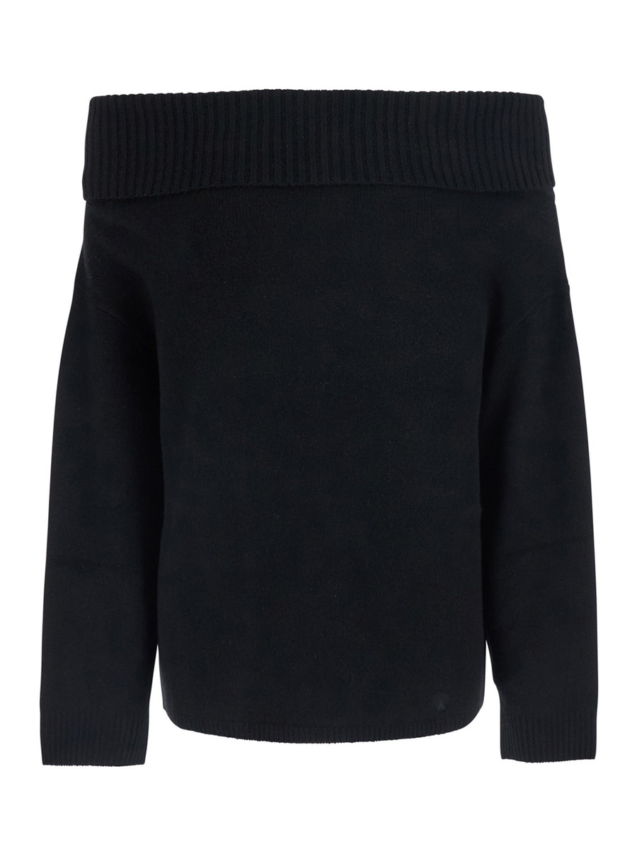 Boat Neck Cashmere Sweater Black Tops