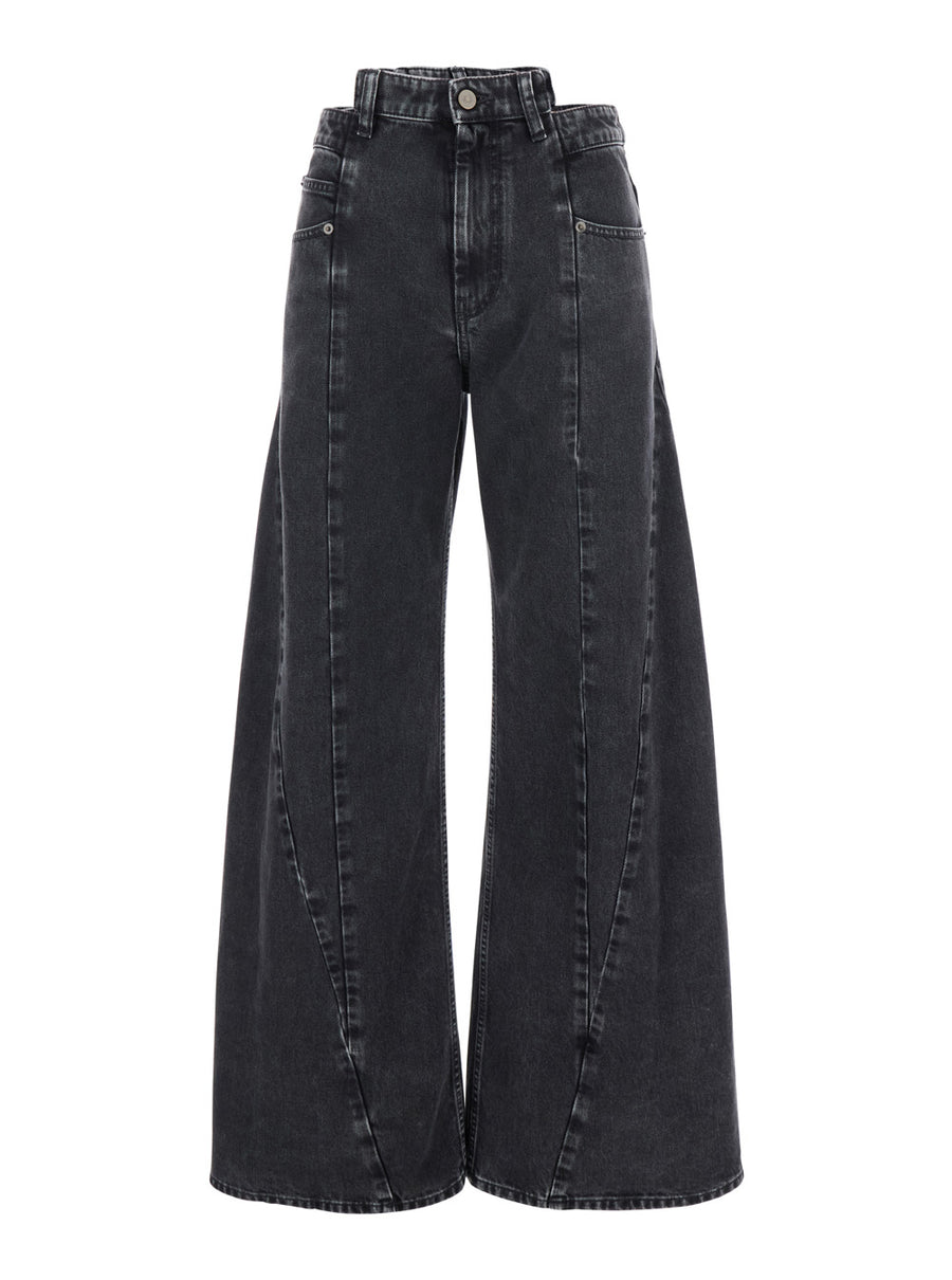 Wide-Leg Jeans Black Denim Cotton