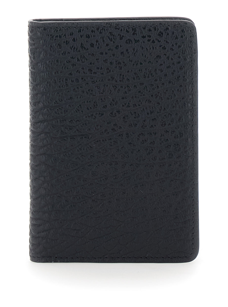 Wallet With Four Stitches, Black Leather Calf