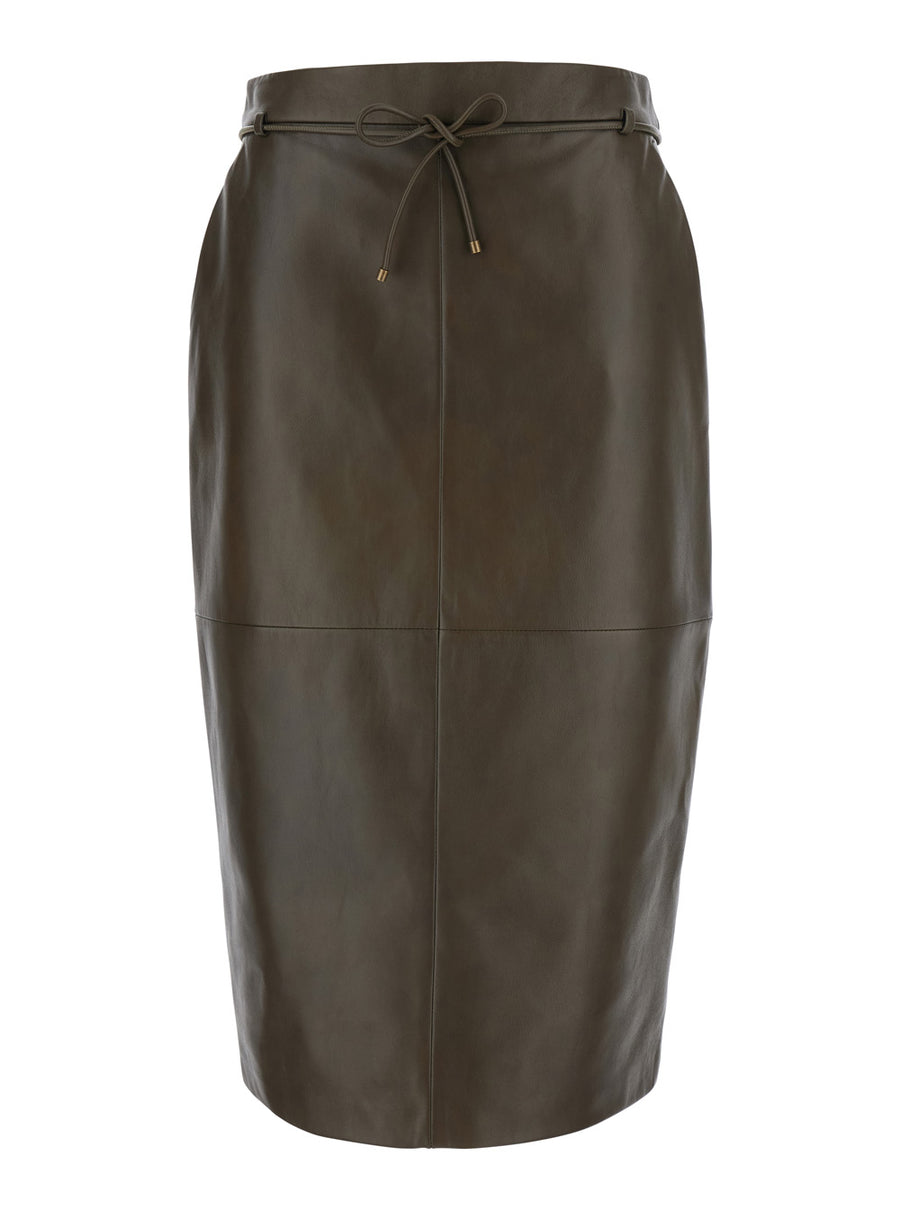 Skirt Fantino Khaki Green Leather Lamb