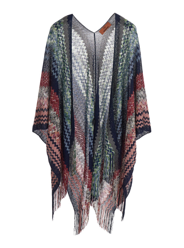 Cape Multicolour Tech Fabric Viscose Coat