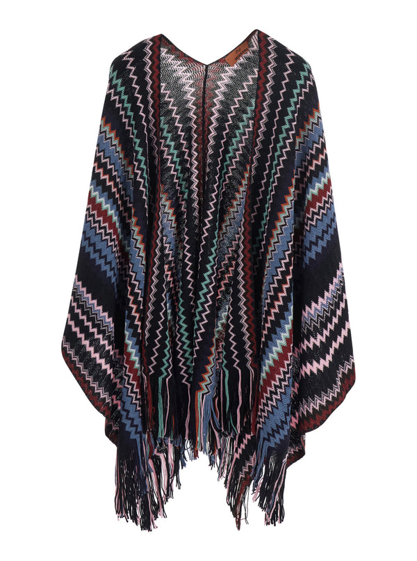 Multicolour V-Neck Cape Tech Fabric Acrylic Coat